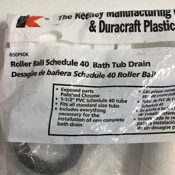 Roller Ball Schedule 40 Bath Tub Drain Keeney New - Picture 2 of 4
